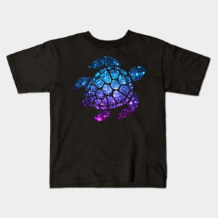 Bright Purple Teal Ombre Faux Glitter Turtle Kids T-Shirt